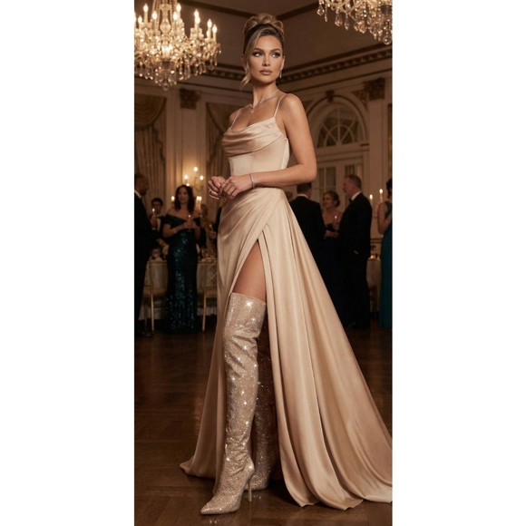 𝙍𝙀𝙎𝙏𝙊𝘾𝙆𝙀𝘿💎Diamond Luxury Over Knee Boot -NUDE - Picture 3 of 12